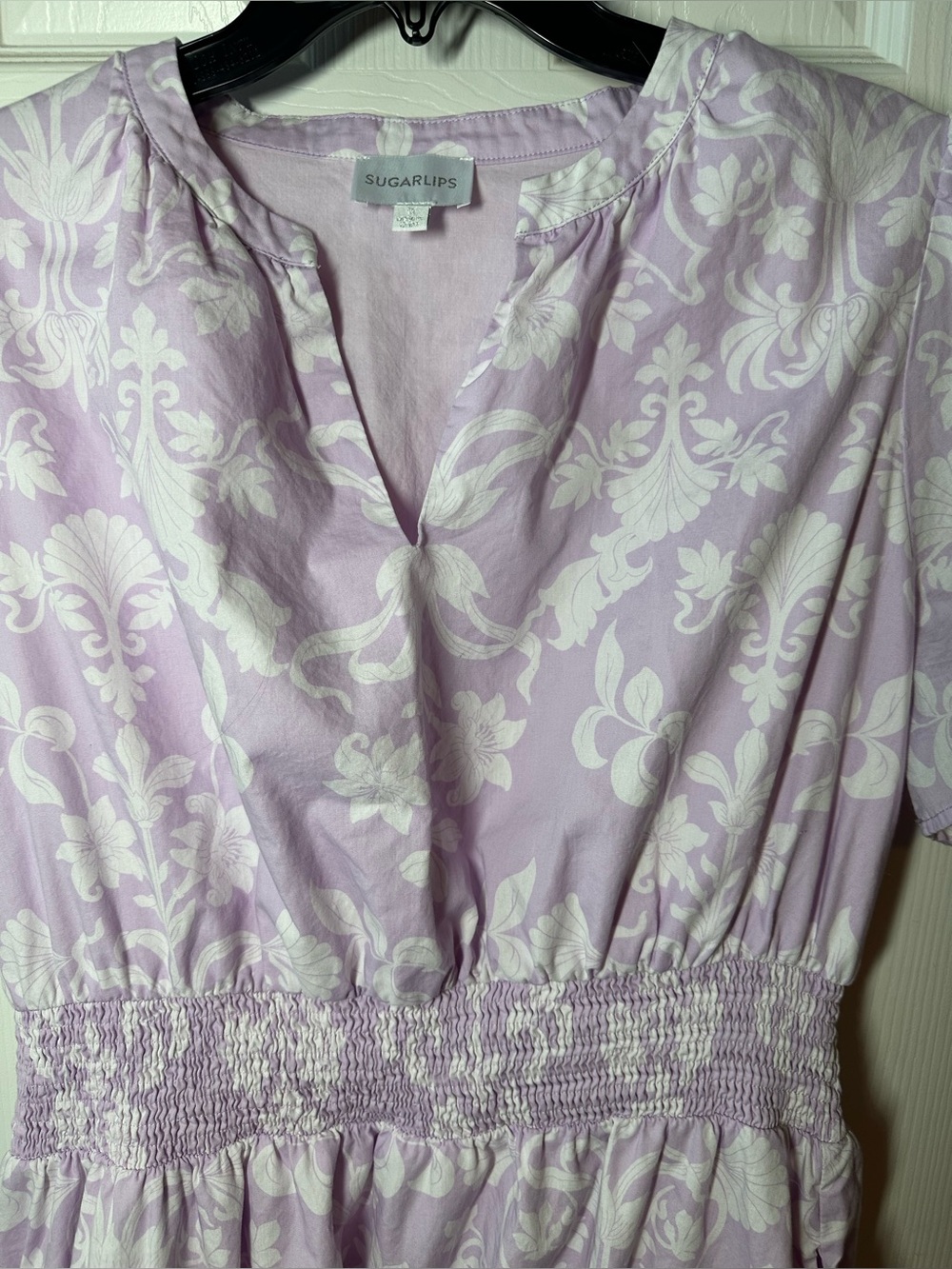 Sugarlips Lilac and White Floral Smocked Midi Dress plus size 1X. - Picture 4 of 8